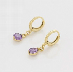 Aretes Con Esmeralda, Amatista, Rubí, Swarovski Oro 14K Lam Violeta