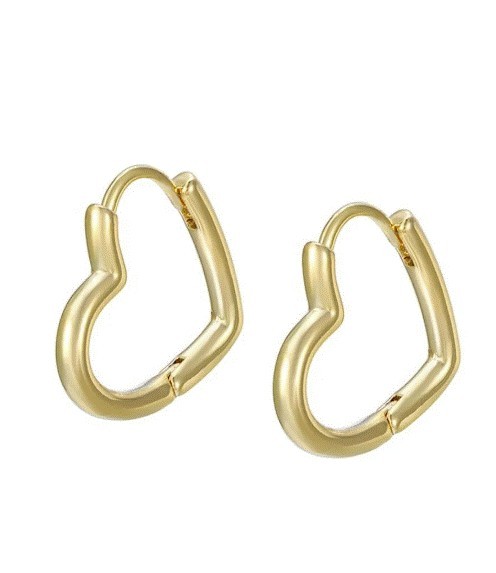 Arracadas Corazón Tubulares Para Dama Pulidas Oro 14K Laminado Dorado