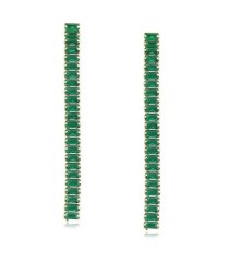 Aretes Largos Fiesta Dama Esmeralda Oro 14K Laminado Dorado