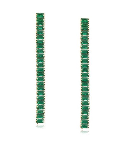 Aretes Largos Fiesta Dama Esmeralda Oro 14K Laminado Dorado