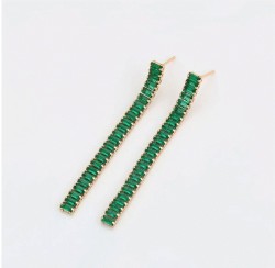 Aretes Largos Fiesta Dama Esmeralda Oro 14K Laminado Dorado