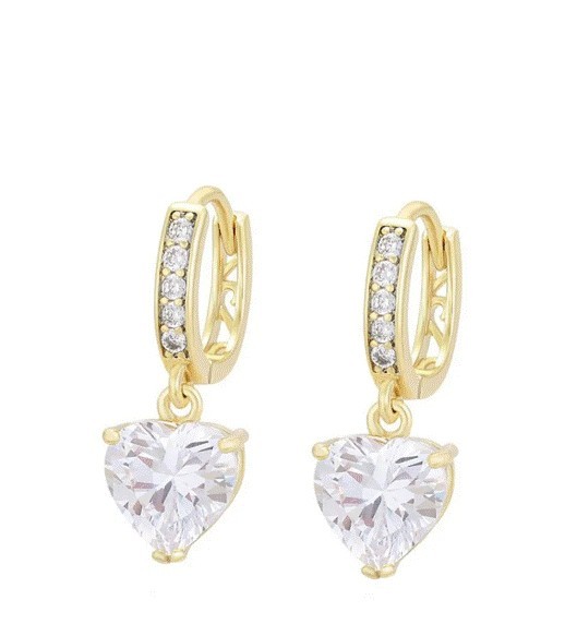 Aretes Arracadas Corazón Cristales Austriacos Oro 14K Laminado Dorado