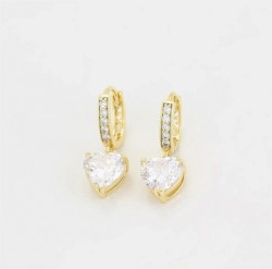 Aretes Arracadas Corazón Cristales Austriacos Oro 14K Laminado Dorado