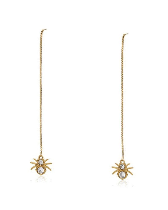 Aretes Largos Araña Colgante Con Cristales Oro 14K Laminado Dorado