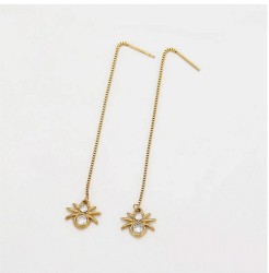 Aretes Largos Araña Colgante Con Cristales Oro 14K Laminado Dorado