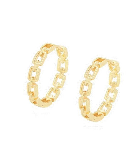 Aretes Arracadas Mediana Eslabones Dama Oro 18K Laminado Dorado