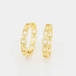 Aretes Arracadas Mediana Eslabones Dama Oro 18K Laminado Dorado