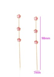 Aretes Largos Cristales Austriacos Flor Oro 18K Laminado Dorado