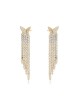 Aretes Mariposa Largos Fiesta Cristales Oro 14K Laminado Dorado