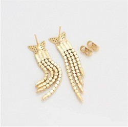 Aretes Mariposa Largos Fiesta Cristales Oro 14K Laminado Dorado