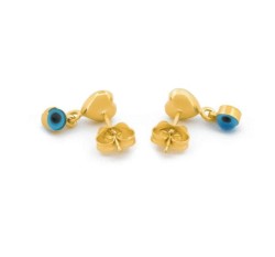 Aretes Corazón y Ojito 1.2 cm Oro Sólido 14k