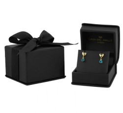 Aretes Corazón y Ojito 1.2 cm Oro Sólido 14k