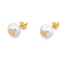 Aretes Perla Natural Cultivada Con Flor Oro Sólido 14k