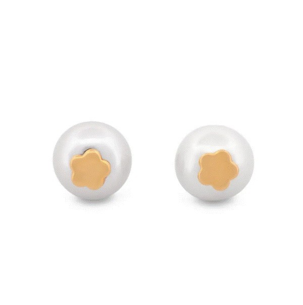 Aretes Perla Natural Cultivada Con Flor Oro Sólido 14k