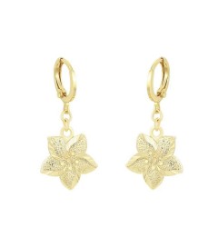 Aretes Colgantes Para Dama Flor Pensamiento Oro 14K Laminado Dorado