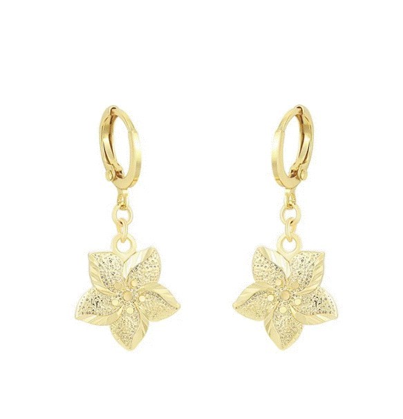 Aretes Colgantes Para Dama Flor Pensamiento Oro 14K Laminado Dorado