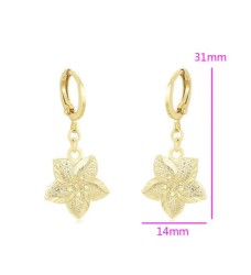 Aretes Colgantes Para Dama Flor Pensamiento Oro 14K Laminado Dorado