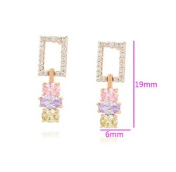 Aretes Largos Cristales Multicolor Pastel Oro 14K Laminado Dorado