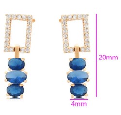Aretes Colgantes Fiesta Cristales y Zafiro Oro 14K Laminado Dorado