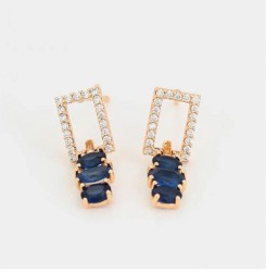Aretes Colgantes Fiesta Cristales y Zafiro Oro 14K Laminado Dorado