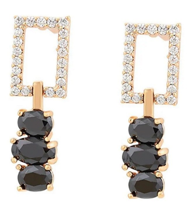 Aretes Colgantes Fiesta Cristales y Onix Oro 14K Laminado Dorado