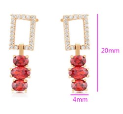 Aretes Colgantes Cristales Austriacos y Rubí Oro 14K Laminado Dorado