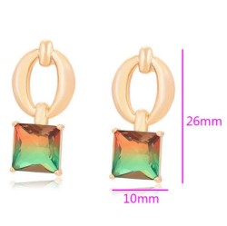 Aretes Colgantes Cristal Verde Naranja Oro 14K Laminado Dorado