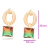Aretes Colgantes Cristal Verde Naranja Oro 14K Laminado Dorado