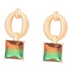 Aretes Colgantes Cristal Verde Naranja Oro 14K Laminado Dorado