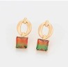 Aretes Colgantes Cristal Verde Naranja Oro 14K Laminado Dorado