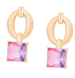 Aretes Dama Cristal Austriaco Rosa Violeta Oro 14K Laminado Dorado