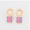 Aretes Dama Cristal Austriaco Rosa Violeta Oro 14K Laminado Dorado