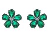 Aretes Dama Flor Esmeralda y Cristales Oro 14K Laminado Blanco