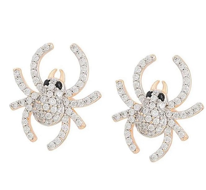 Aretes Broquel Araña Tarántula Con Swarovski Oro 18K Lam Dorado
