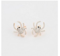 Aretes Broquel Araña Tarántula Con Swarovski Oro 18K Lam Dorado