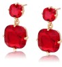 Aretes Colgantes Cuadrados Rubí Oro 18K Laminado Dorado