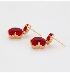 Aretes Colgantes Cuadrados Rubí Oro 18K Laminado Dorado