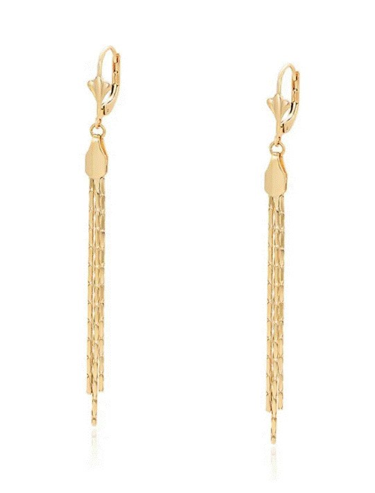 Aretes Largos Fiesta Flor de Lis Dama Oro 14K Laminado Dorado