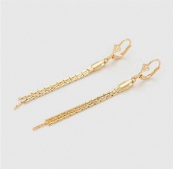 Aretes Largos Fiesta Flor de Lis Dama Oro 14K Laminado Dorado