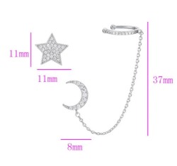 Aretes Cuff Estrella Luna Cristal Oro Blanco 14K Laminado