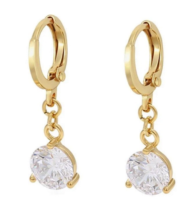 Aretes Zirconia Diamante Colgante Oro 14K Laminado Dorado