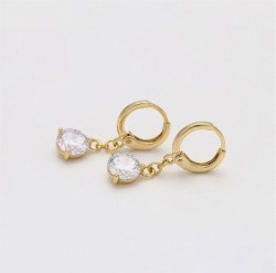 Aretes Zirconia Diamante Colgante Oro 14K Laminado Dorado
