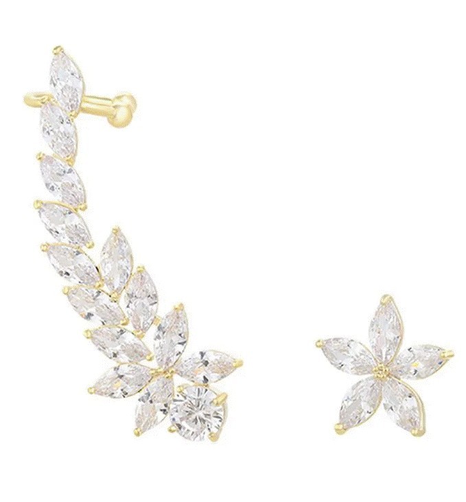Par Aretes Cuff Margarita Cristal Austriaco Oro Laminado 18k Dorado