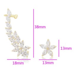 Par Aretes Cuff Margarita Cristal Austriaco Oro Laminado 18k Dorado