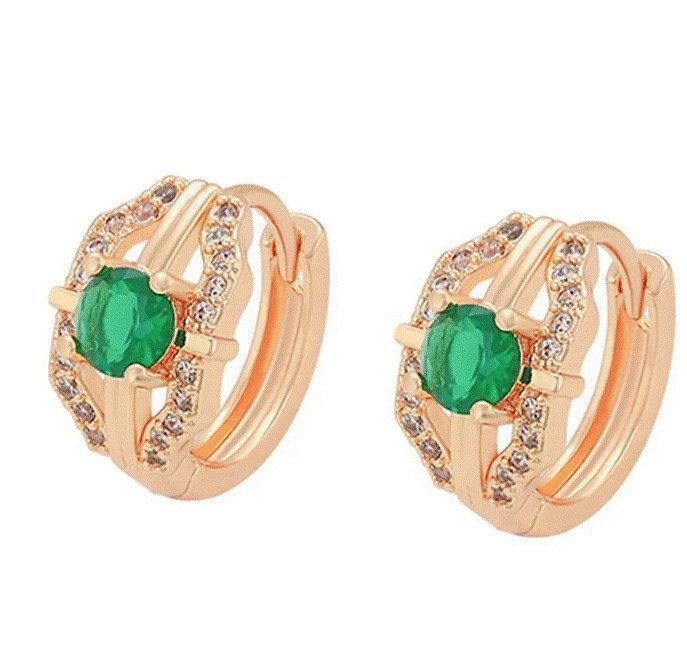 Arracadas Dama Con Esmeralda Y Cristales Oro 18K Laminado Dorado