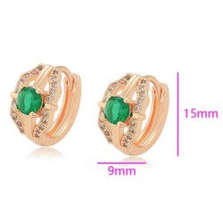 Arracadas Dama Con Esmeralda Y Cristales Oro 18K Laminado Dorado