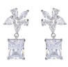 Aretes Colgantes Flor Cristal Oro Blanco 14K Laminado