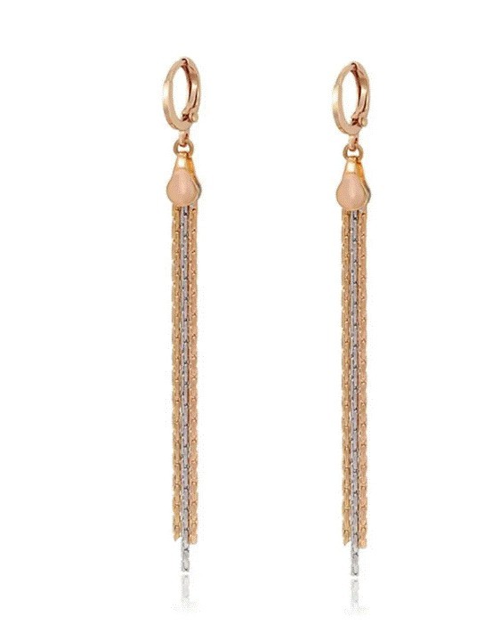 Aretes de Oro Laminado 14K Largos Cadenas Colgantes Dama Dorado