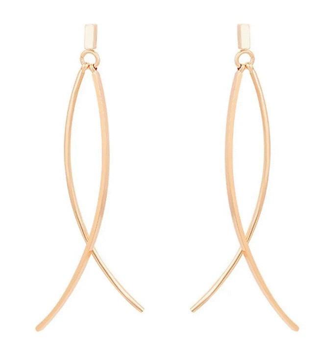 Modernos Aretes De Oro Laminado 14K Largos Colgantes Dama Dorado