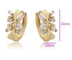 Aretes Arracadas Dama Hojas Con Cristales Oro 14K Laminado Dorado